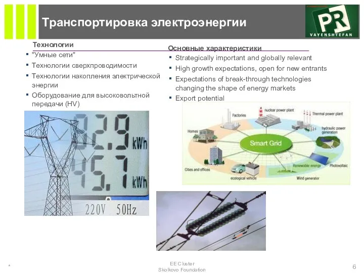 Транспортировка электроэнергии * EE Cluster Skolkovo Foundation Технологии Основные характеристики