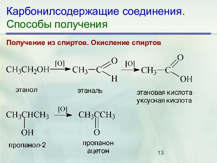 Карбонилсодержащие соединения. Способы получения Получение из спиртов. Окисление спиртов