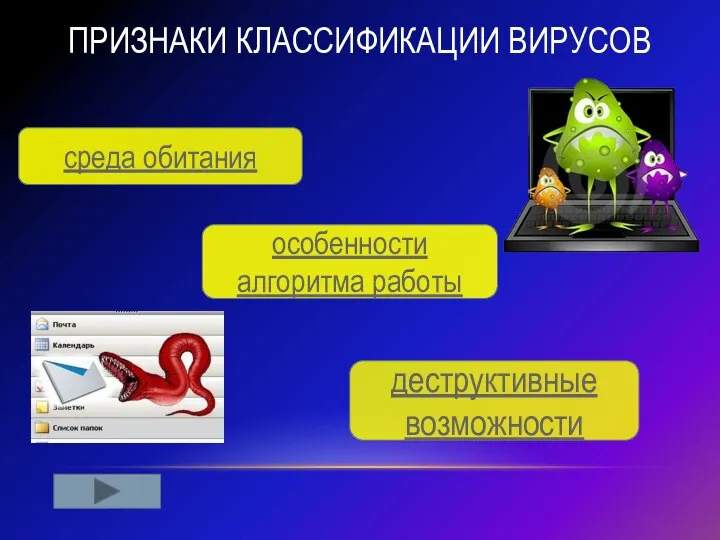 Признаки классификации вирусов среда обитания особенности алгоритма работы деструктивные возможности