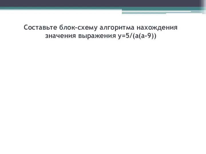 Составьте блок-схему алгоритма нахождения значения выражения y=5/(a(a-9))