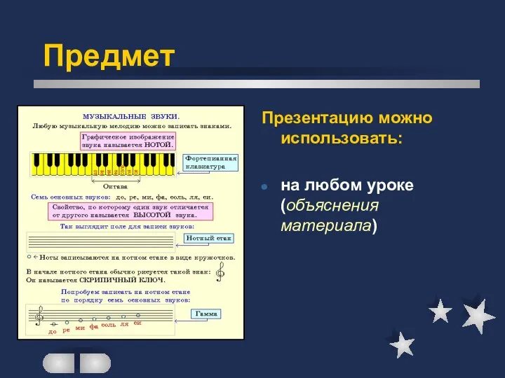 Презентацию можно использовать: на любом уроке (объяснения материала) Предмет