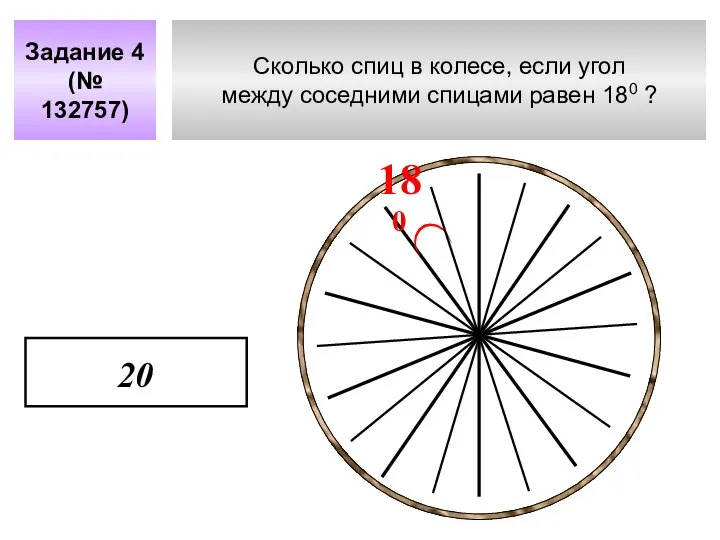 Сколько спиц в колесе, если угол между соседними спицами равен 180