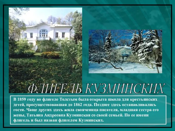 В 1859 году во флигеле Толстым была открыта школа для крестьянских