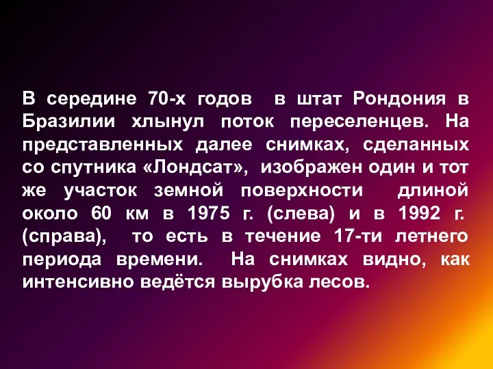 В середине 70-х годов в штат Рондония в Бразилии хлынул поток