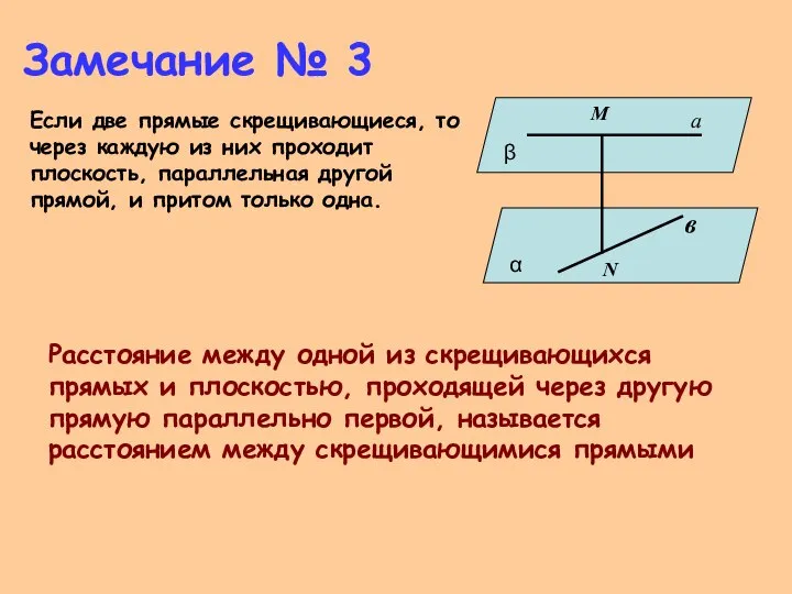 Замечание № 3 Если две прямые скрещивающиеся, то через каждую из