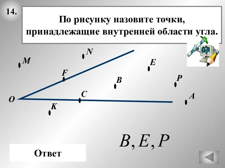 14. О В А По рисунку назовите точки, принадлежащие внутренней области