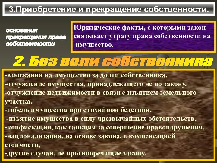 3.Приобретение и прекращение собственности. основания прекращения права собственности Юридические факты, с