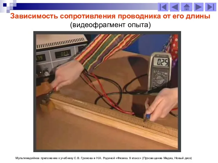 Зависимость сопротивления проводника от его длины (видеофрагмент опыта) Мультимедийное приложение к