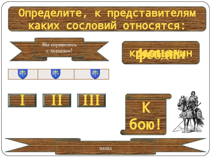 назад Определите, к представителям каких сословий относятся: III I II крестьянин