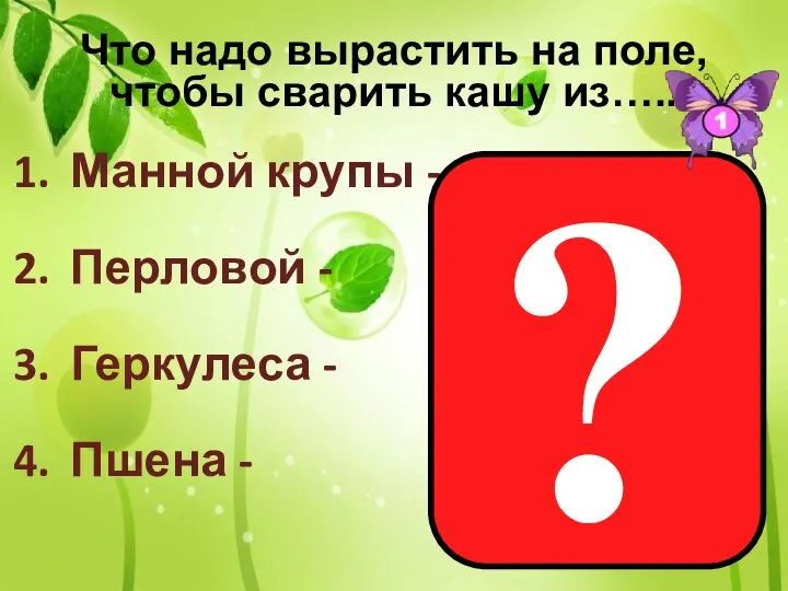 Что надо вырастить на поле, чтобы сварить кашу из….. Манной крупы