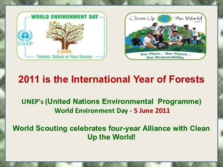 2011 is the International Year of Forests UNEP's (United Nations Environmental