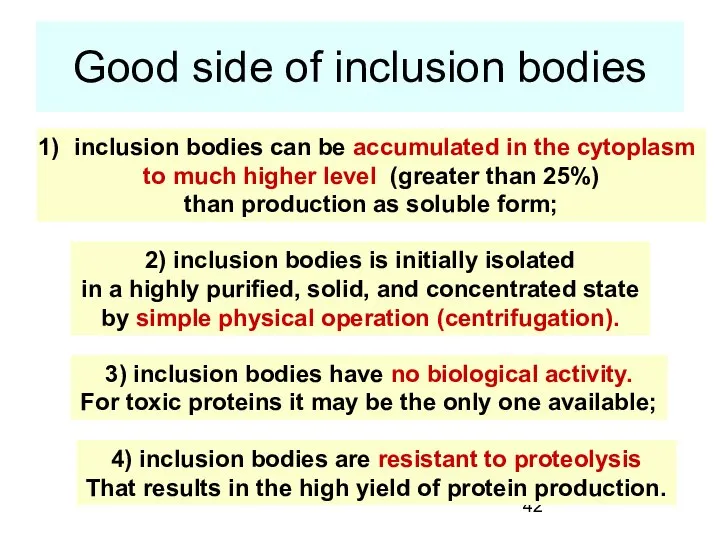 Good side of inclusion bodies inclusion bodies can be accumulated in