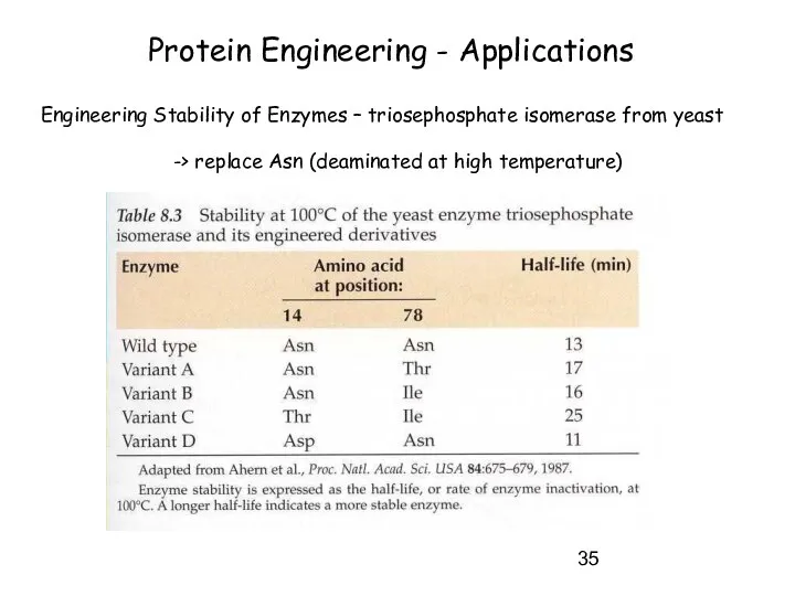 Protein Engineering - Applications Engineering Stability of Enzymes – triosephosphate isomerase