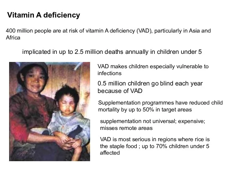 400 million people are at risk of vitamin A deficiency (VAD),