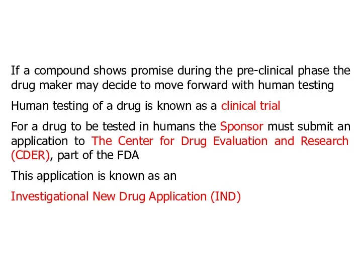 If a compound shows promise during the pre-clinical phase the drug