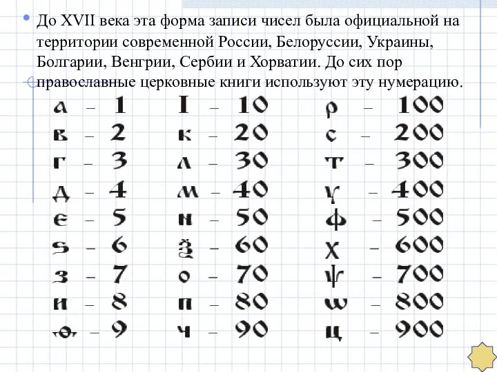 До XVII века эта форма записи чисел была официальной на территории