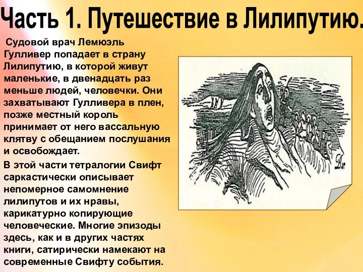 Часть 1. Путешествие в Лилипутию. Судовой врач Лемюэль Гулливер попадает в