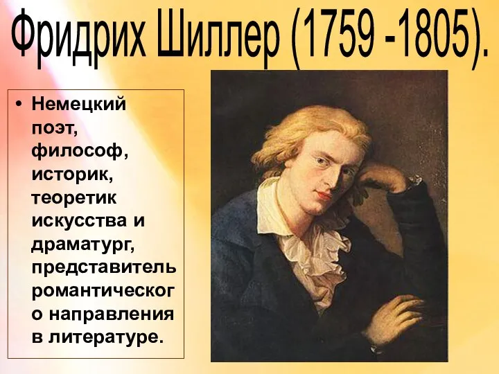 Фридрих Шиллер (1759 -1805). Немецкий поэт, философ, историк, теоретик искусства и