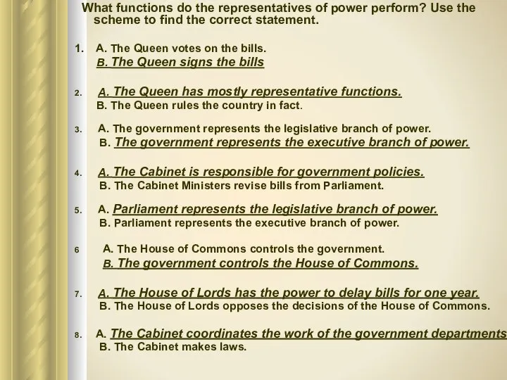 What functions do the representatives of power perform? Use the scheme