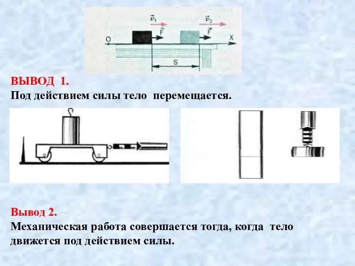 ВЫВОД 1. Под действием силы тело перемещается. Вывод 2. Механическая работа