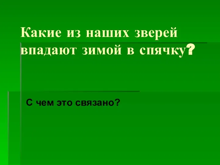 Какие из наших зверей впадают зимой в спячку? С чем это связано?