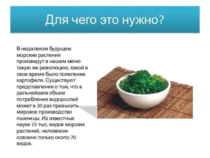 Для чего это нужно? В недалеком будущем морские растения произведут в