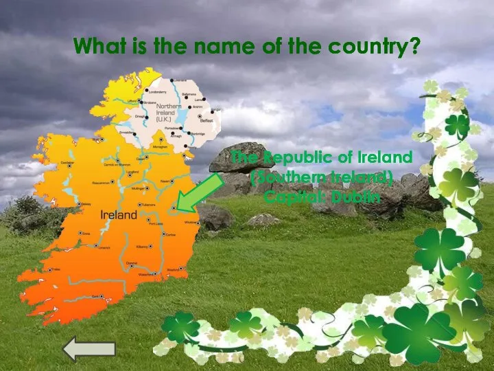 What is the name of the country? The Republic of Ireland (Southern Ireland) Capital: Dublin