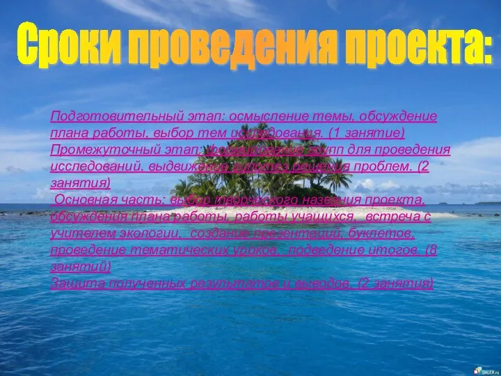 Сроки проведения проекта: Подготовительный этап: осмысление темы, обсуждение плана работы, выбор