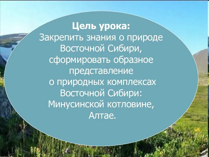 Цель урока: Закрепить знания о природе Восточной Сибири, сформировать образное представление