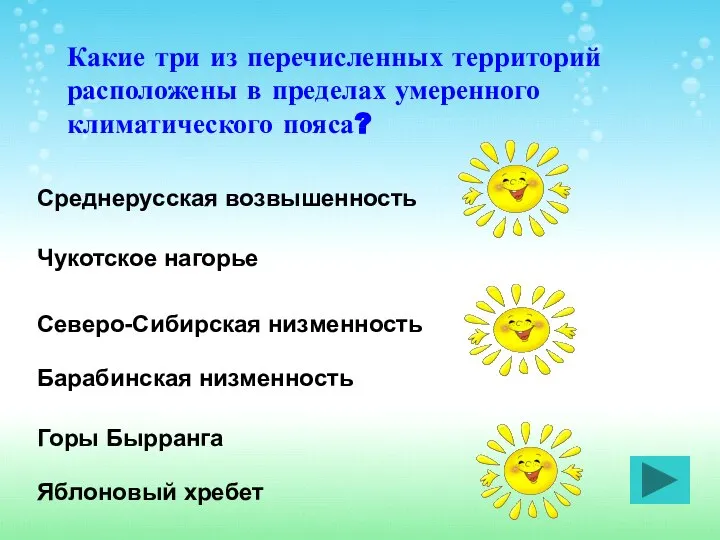 Какие три из перечисленных территорий расположены в пределах умеренного климатического пояса?