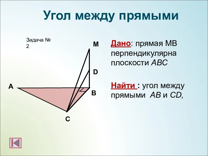 А B Задача № 2 М Угол между прямыми D C