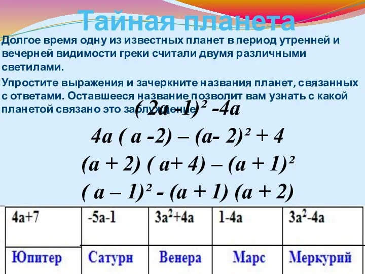 Тайная планета Долгое время одну из известных планет в период утренней