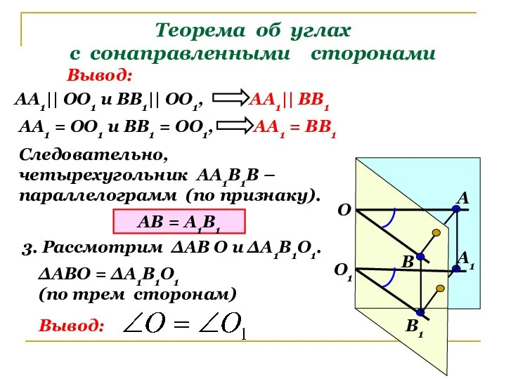 Теорема об углах с сонаправленными сторонами О1 О А1 В1 В