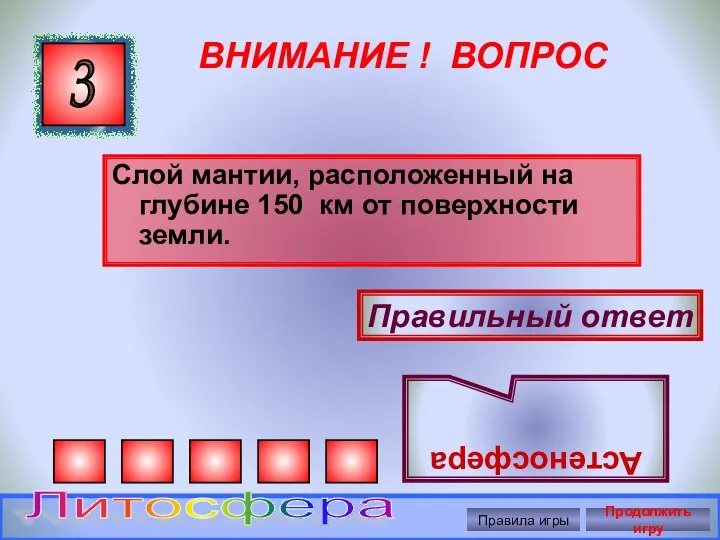 ВНИМАНИЕ ! ВОПРОС Слой мантии, расположенный на глубине 150 км от