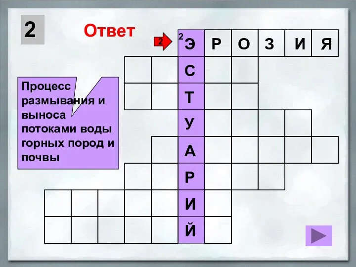 2 Ответ Процесс размывания и выноса потоками воды горных пород и почвы 2 2