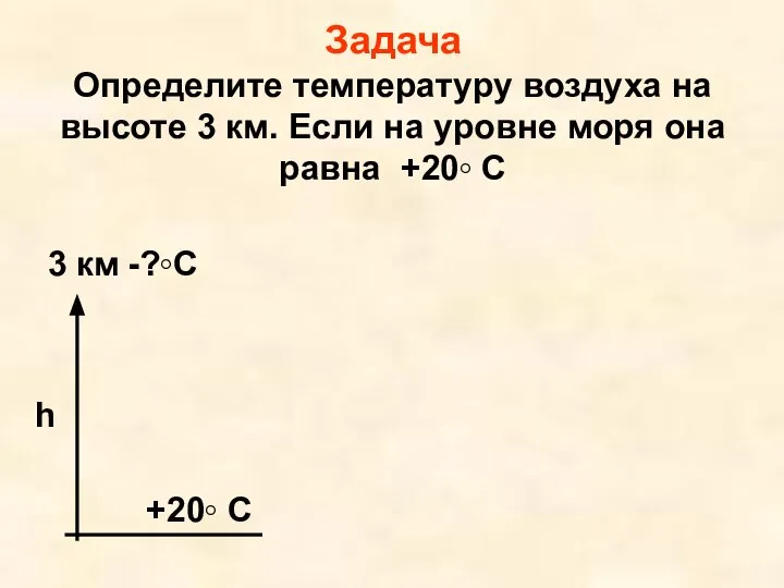 Задача Определите температуру воздуха на высоте 3 км. Если на уровне