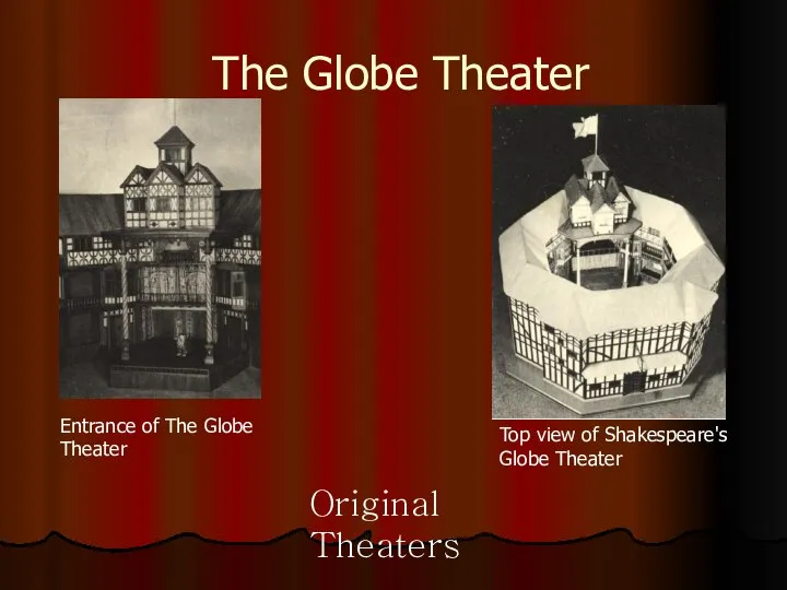 The Globe Theater Top view of Shakespeare's Globe Theater Entrance of The Globe Theater Original Theaters