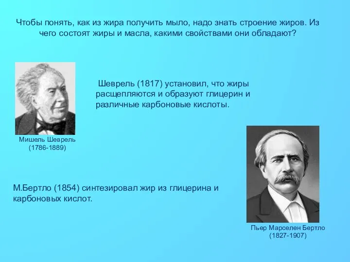 Чтобы понять, как из жира получить мыло, надо знать строение жиров.