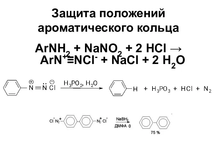 Защита положений ароматического кольца ArNH2 + NaNO2 + 2 HCl 