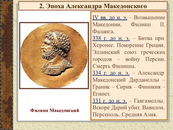 2. Эпоха Александра Македонского IV вв. до н. э. – Возвышение