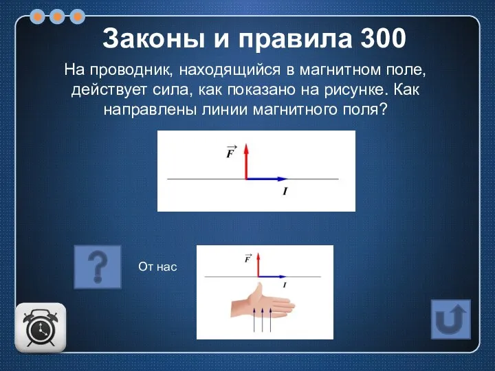 На проводник, находящийся в магнитном поле, действует сила, как показано на