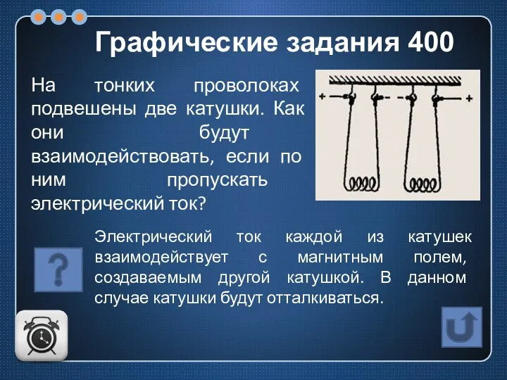 На тонких проволоках подвешены две катушки. Как они будут взаимодействовать, если