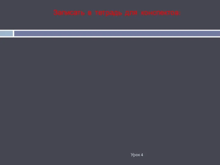 Урок 4 Записать в тетрадь для конспектов: