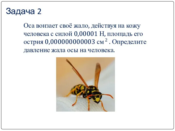 Задача 2 Оса вонзает своё жало, действуя на кожу человека с