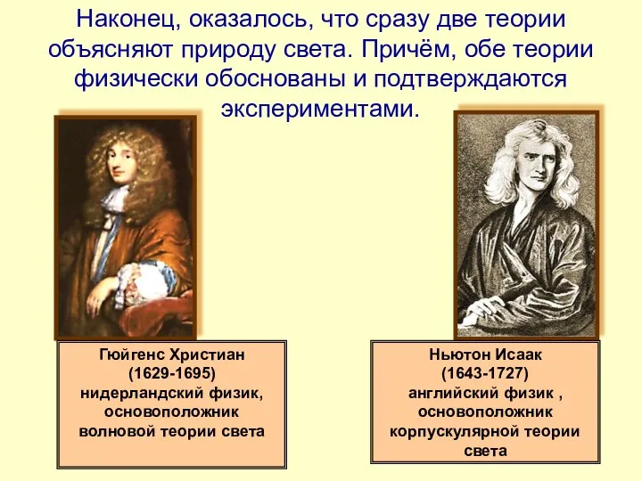 Гюйгенс Христиан (1629-1695) нидерландский физик, основоположник волновой теории света Ньютон Исаак