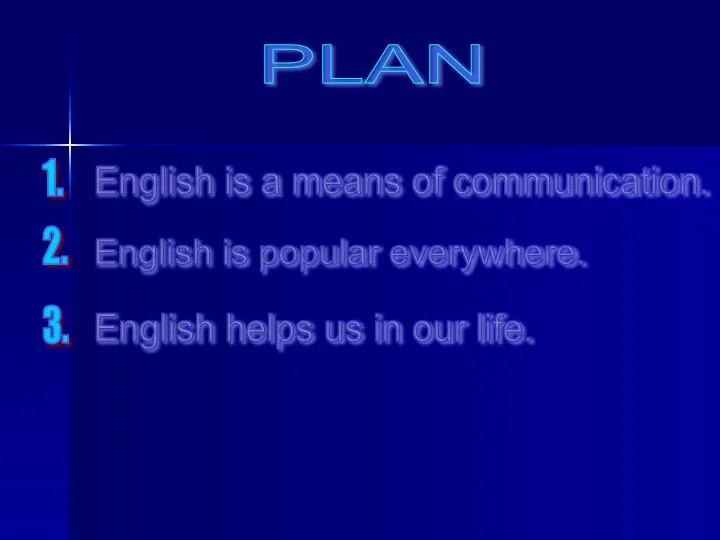 PLAN English is a means of communication. 1. 2. English is