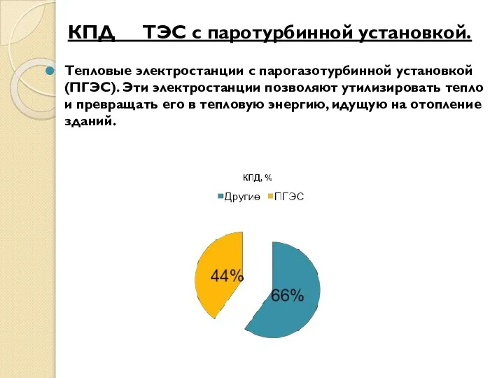 КПД ТЭС с паротурбинной установкой. Тепловые электростанции с парогазотурбинной установкой (ПГЭС).