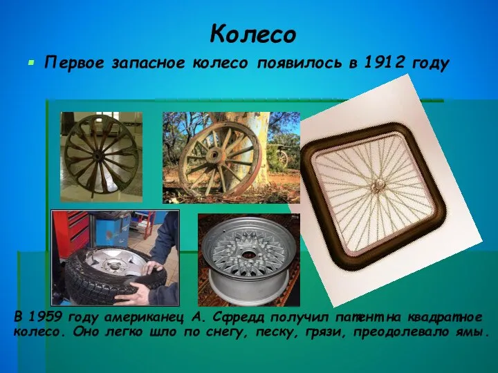 Колесо Первое запасное колесо появилось в 1912 году В 1959 году