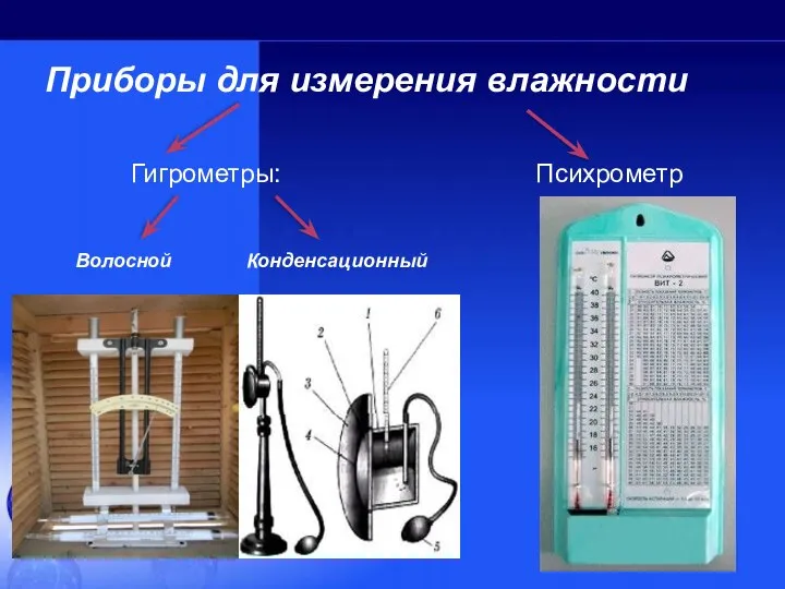 Приборы для измерения влажности Гигрометры: Психрометр Волосной Конденсационный