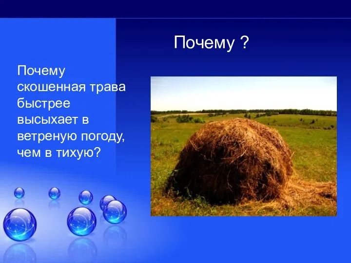 Почему скошенная трава быстрее высыхает в ветреную погоду, чем в тихую? Почему ?